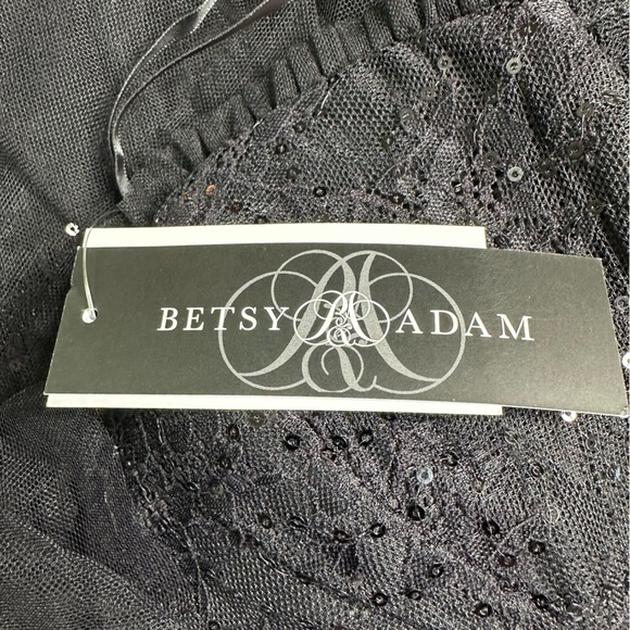 NWT  BETSY & ADAM “ANGELINA" LONG STRAPLESS MESH FLOOR LENGTH RUFFLE DRESS - Picture 10 of 10